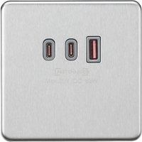 Knightsbridge 63W 5A 63W 3-Outlet Type A & C USB Socket Brushed Chrome with Grey Inserts (853PX)