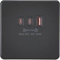 Knightsbridge 63W 5A 63W 3-Outlet Type A & C USB Socket Matt Black with Black Inserts (537PY)