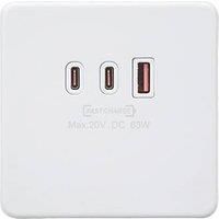 Knightsbridge 63W 5A 63W 3-Outlet Type A & C USB Socket Matt White with White Inserts (811PY)