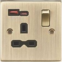 13A 1G SP Switched Socket with Dual USB Charger A+C [Max. 18W QC/PD FASTCHARGE] - Antique Brass