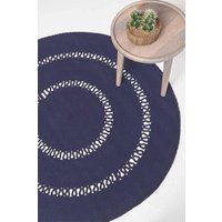 Homescapes Crochet Braided Round Rug in Navy | Size: 120cm diameter
