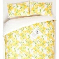 HOMESCAPES Yellow Cotton Duvet Cover Set Super King Digitally Printed Floral Design on 200TC 400 Thread Count Equivalent 100% Cotton