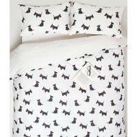 HOMESCAPES White Cotton Duvet Cover Set Double Digitally Printed Scottie Dog Design on 200TC 400 Thread Count Equivalent 100% Cotton