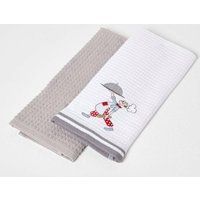 Pack of 2 Kitchen Tea Towel 100% Cotton in Embroidered Designs