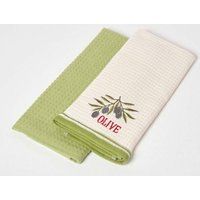 Pack of 2 Kitchen Tea Towel 100% Cotton in Embroidered Designs