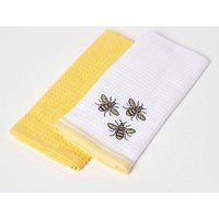 Pack of 2 Kitchen Tea Towel 100% Cotton in Embroidered Designs
