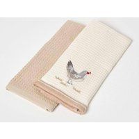Pack of 2 Kitchen Tea Towel 100% Cotton in Embroidered Designs