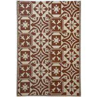 HOMESCAPES Beige & Brown Outdoor Rug for Garden or Patio 100% Recycled Plastic 182 x 122 cm Lightweight Waterproof Geometric Garden Rug Portuguese Tile Design Woven Floor Mat for Indoor & Outdoor Use
