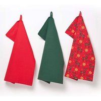 Cotton Pack of 3 Christmas Tea Towels Kitchen Linen Cleaning Cloths