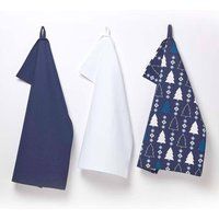 Cotton Pack of 3 Christmas Tea Towels Kitchen Linen Cleaning Cloths