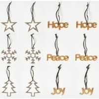 Set of 12 Gold & Silver Christmas Tree Decorations with Leather Strings