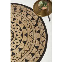 Homescapes Natural & Black Mandala Braided Jute Rug | Size: 70cm diameter