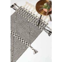 Edessa Black & White Kilim Runner Wool Rug 66 x 200 cm