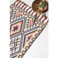 Handwoven Kilim Rug Runner Wool & Cotton in Traditional Pattern with Tassels