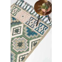 Handwoven Kilim Rug Runner Wool & Cotton in Traditional Pattern with Tassels