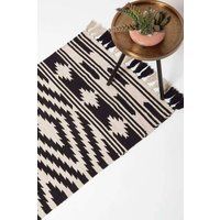 Homescapes Dinan Black & White Kilim Runner Cotton Rug 66 x 200 cm | Size: 66cm x 200cm