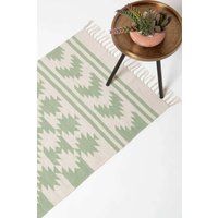 Handwoven Kilim Rug Runner Wool & Cotton in Traditional Pattern with Tassels