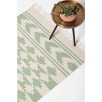Handwoven Kilim Rug Runner Wool & Cotton in Traditional Pattern with Tassels