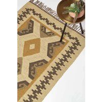 Handwoven Kilim Rug Runner Wool & Cotton in Traditional Pattern with Tassels