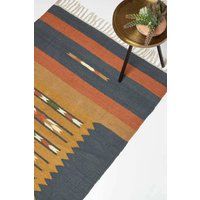Handwoven Kilim Rug Runner Cotton & Jute in Traditional Pattern with Tassels