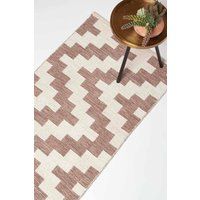 HOMESCAPES Natural & Brown Handwoven Kilim 100% Cotton Rug Carpet Runner for Hallway 66 x 200 cm Traditional Geometric ‘Malina’ Rug