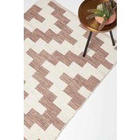 HOMESCAPES Natural & Brown Handwoven Kilim Rug 90 x 150 cm 100% Cotton Living Room Area Rug ‘Malina’ with Traditional Geometric Pattern