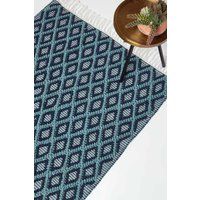 Handwoven Textured Rugs with Tassels 100% Cotton Geometric Pattern Rugs