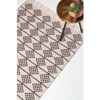 Handwoven Textured Rugs with Tassels 100% Cotton Geometric Pattern Rugs