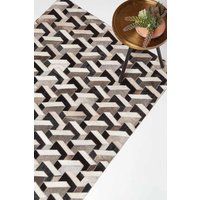 Handwoven Non-Slip Geometric Recycled Leather Rug for Living Room & Bedroom