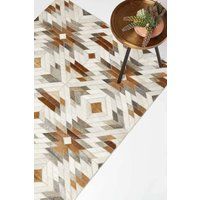 Handwoven Non-Slip Geometric Recycled Leather Rug for Living Room & Bedroom