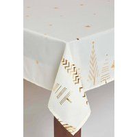 Sparkling Gold and Silver Christmas Tablecloth with Tree Xmas/ Forest Pattern