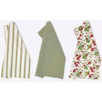 Cotton Pack of 3 Tea Towels Kitchen Linen Cleaning Cloths Check Stripe Plain