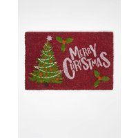 Homescapes Christmas Tree Non-Slip Coir Doormat, 40 x 60 cm in Red | Size: 40 x 60cm