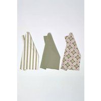 Cotton Pink & Green Motif Print Kitchen Linen Double Oven Gloves Apron Tea Towel