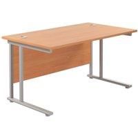 TC Group Aztec Twin Upright Rectangular Office Desk Beech/Silver 1400mm x 600mm (418TT)