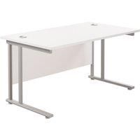 TC Group Aztec Twin Upright Rectangular Office Desk White/Silver 1400mm x 800mm (652TT)