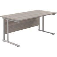 TC Group Aztec Twin Upright Rectangular Office Desk Grey Oak/Silver 1600mm x 800mm (409TT)