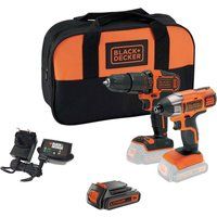 Black and Decker BCK25S2S 18v Cordless Combi Drill and Impact Driver Kit 1 x 2ah Li-ion Charger Bag