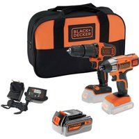Black and Decker BCK25S2S 18v Cordless Combi Drill and Impact Driver Kit 1 x 4ah Li-ion Charger Bag