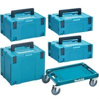 Makita 4 Piece MakPac Connector Stackable Power Tool Case Set and Wheeled Base