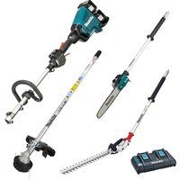 Makita DUX60 Twin 18v LXT Cordless Brushless Split Shaft Garden Multi Tool Set 2 x 5ah Li-ion Charger