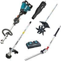 Makita DUX60 Twin 18v LXT Cordless Brushless Split Shaft Garden Multi Tool Set 2 x 5ah Li-ion Charger