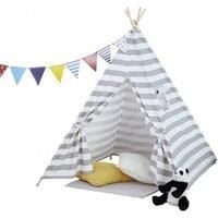 Neo Large Canvas Children Indian Tent TeePee Kids Wigwam Indoor Outdoor Playhouse (Grey Stripe)