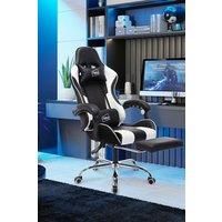 Neo Direct White Leather Gaming Racing Recliner Chair With Footrest