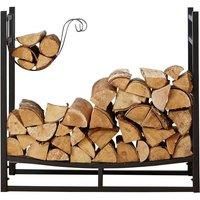 Neo Large Black Firewood Log Rack Storage Holder Metal Shelf Stand Tall Steel With Hooks