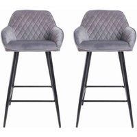Neo Embellished Crushed Velvet Set Of 2 Bar Stools - Grey