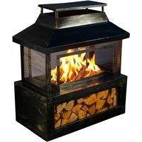 Neo Black Steel Outdoor Log Burner Burning Fire Pit Chiminea Heater Stove with Mesh Surround and Storage