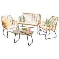 Neo Garden Furniture Wicker Bamboo Style Cane Chair Table Rattan Cushion 4 Piece