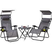 Neo 3pcs Portable Reclining Zero Gravity Chairs Sun Lounger Table Set Cup Holder