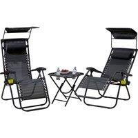 Neo 3pcs Portable Reclining Zero Gravity Chairs Sun Lounger Table Set Cup Holder
